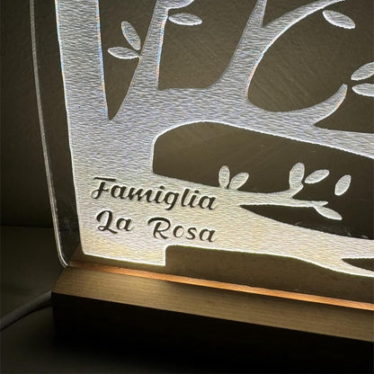 Lampada personalizzata, Nome personalizzato - Albero della famiglia - Lampada led, Base in legno, Natale, Anniversario, Famiglia